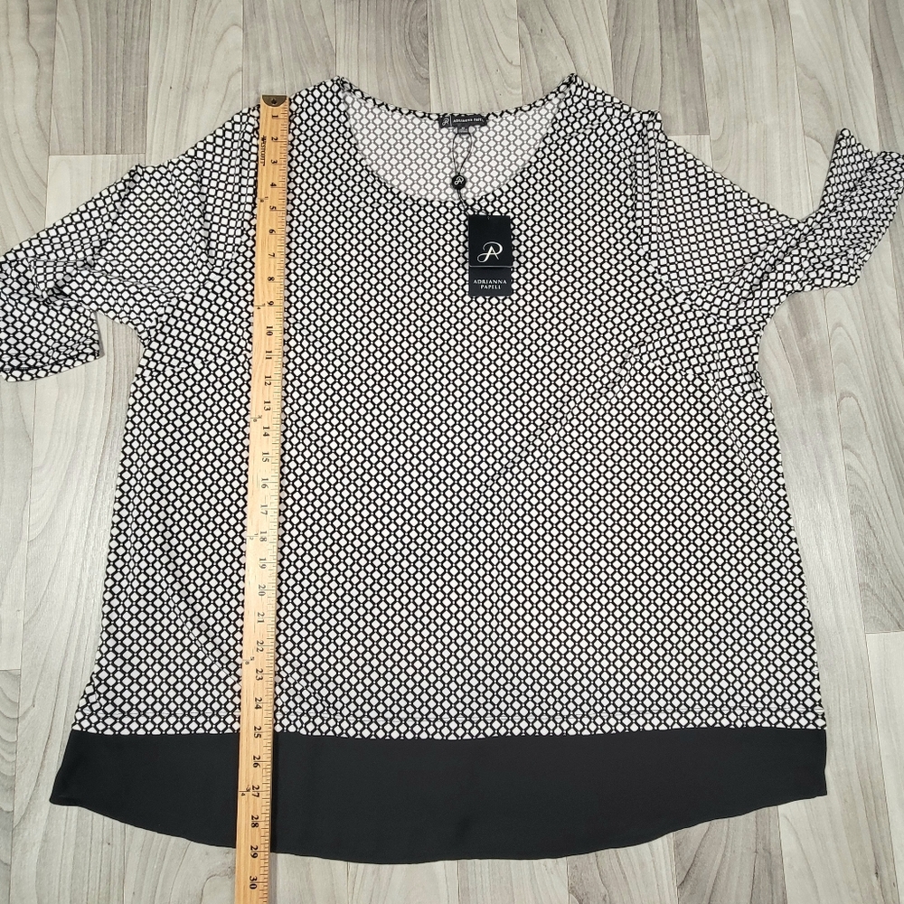 Adrianna Papell Blouse Plus 1X Crepe Slinky Stretch Layered 3/4 Sleeve Slits - Picture 5 of 9